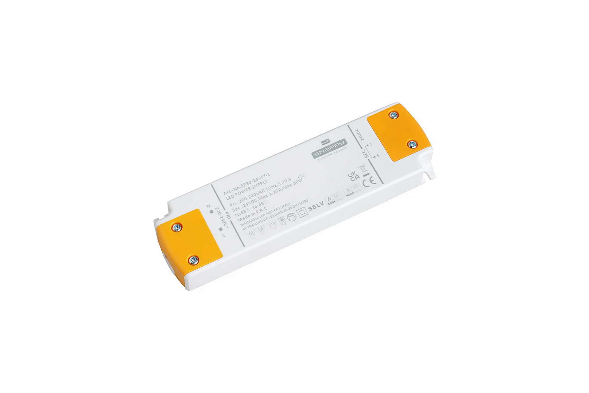 SP30-24VFT-1  30W Constant Voltage Triac-Dimmable LED Driver 24VDC  0.25-1.25A  IP20.